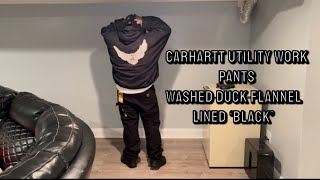 Carhartt Utility Work Pants Loose Fit Washed Duck Flannellined Black  Full Review [upl. by Iam]