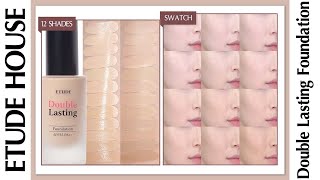 Etude House NEW Double Lasting Foundation all 12 shades swatch  Skin care  How to  Smear Test [upl. by Chappie847]