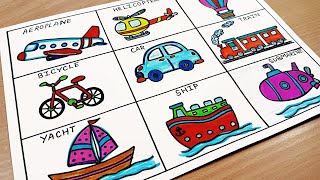 Vehicles Drawing for kids  Drawing of Transportation For Kids  Means of Transport Drawing Easy [upl. by Pine123]