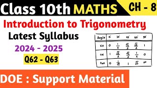 Class 10 Maths Chapter 8 Introduction to Trigonometry DOE Support Material  Q62  Q63 [upl. by Neelyad]