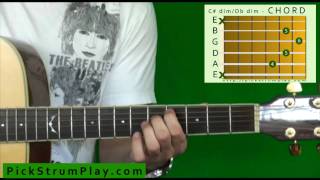 How to Play a C Sharp Dim  D Flat Dim Chord on Guitar [upl. by Annaesor]