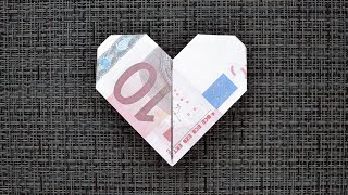 Euro GROSSES HERZ Origami Geldgeschenk GELD FALTEN  Valentinstag  Big Money HEART  Tutorial [upl. by Ardnoyek]