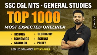 TOP 1000  SSC CGL MTS  PART  14  GENERAL STUDIES REVISION  MOST EXPECTED ONELINER  VIJAYRAGHUL [upl. by Aztirak274]