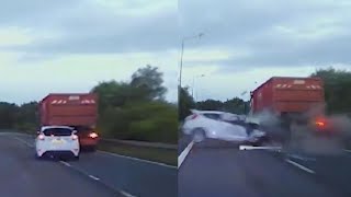 Teen Driving 100 MPH Crashes into Truck [upl. by Hairam]