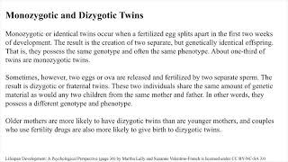 Ch 2 Monozygotic and Dizygotic Twins [upl. by Adnawyt491]