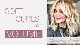 Soft Curls and Volume Hair tutorial  HarmonizeBeauty [upl. by Arbrab]