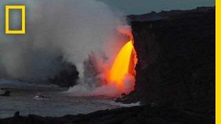 Spectacular Lava quotWaterfallquot Pours Into the Ocean  National Geographic [upl. by Robi]