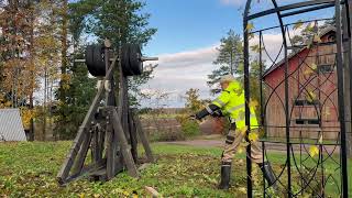 Trebuchet launching footballs [upl. by Sivle]