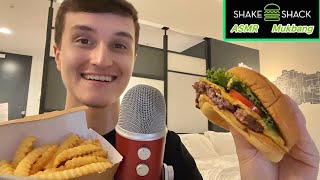 ASMR Shake Shack Burger and Fries YUMMY Mukbang 🍔🍟 eating sounds [upl. by Enelyt]