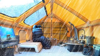 COZY CAMP WITH SKYLIGHT TENT ALONE IN THE WINTER RAIN [upl. by Sierra385]