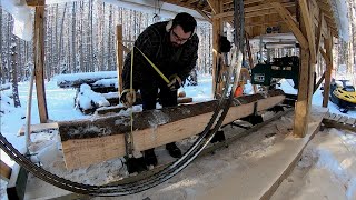 Stacking Lumber Fresh Off the Sawmill  Frozen Lumber Cuts Better [upl. by Dionisio]