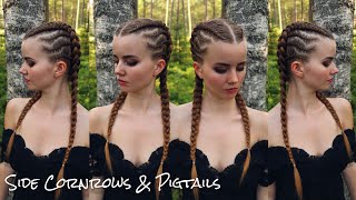 Side Cornrows with Dutch Braid Pigtails  Cornrow Hairstyles for Daily Life [upl. by Ahsac]