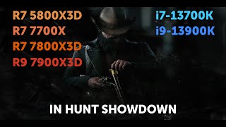 Ryzen 7 5800X3D vs 7700X vs 7800X3D vs 7900X3D vs i713700K vs i913900K in HUNT [upl. by Camel]