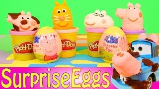 Play Doh Peppa Pig Surprise Eggs Cars Mater Pig Costume Play Dough Toy Eggs Disney [upl. by Schnabel]