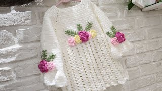 ÇOK KOLAY Çicekli ELBİSE MODELİHow to crochet dressKnitting drees tutorialNew crochet patterns [upl. by Magel]