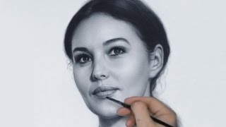 Portrait drawing Monica Bellucci by dry brush [upl. by Shriver39]