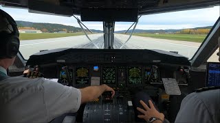 4K JUMPSEAT  Dash 8 Q400 Cockpit Startup and Takeoff  Kristiansand Airport [upl. by Lukin]