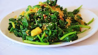 Spinach recipe  Stir fry spinach with sesame and potato recipe  Palak fry recipe [upl. by Mosier]