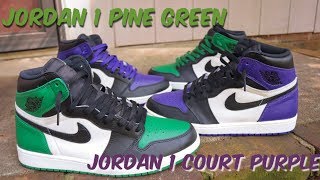 AIR JORDAN 1 COURT PURPLE amp PINE GREEN REVIEW amp ON FEET [upl. by Bloch]