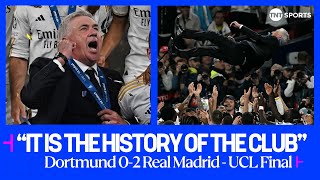 REACTION Carlo Ancelotti reacts after Real Madrid win the Champions League against Dortmund 🤍 [upl. by Fitzsimmons212]