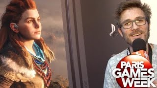 Paris Games Week  On a joué à Horizon Zero Dawn et on la vu sur PS4 Pro [upl. by Nynnahs]