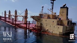 Watch Cargo Ship Rubymar Stranded in the Red Sea After Houthi Attack  WSJ News [upl. by Sirovaj170]