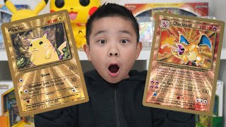 GOLD CHARIZARD and PIKACHU RARE Pokemon Cards CalvinCKN [upl. by Slaby439]