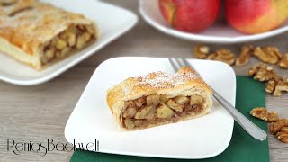 Füllen einrollen fertig 🍎 Apfelstrudel aus Blätterteig [upl. by Cirillo37]