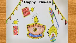 Diwali Drawing  Diwali Ki Drawing  Happy Diwali  Diwali Festival Drawing Very easy [upl. by Lesslie275]