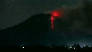 Sinabung lava flow and pyroclastic flow at night [upl. by Winzler147]