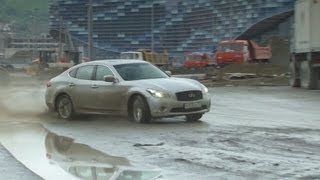 Sebastian Vettel plays with the Infiniti M37 on the future circuit Sochi [upl. by Neslund]