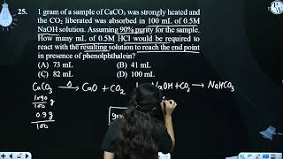 1 gram of a sample of CaCO3 was strongly heated and the CO2 liberated was absorbed in 100 mL of [upl. by Jaclin]