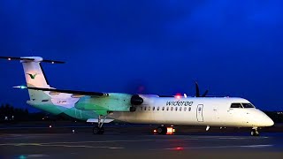 Widerøe Dash8 Q400  Morning arrival  start up  departure  Stord airport december 2020 [upl. by Arly]