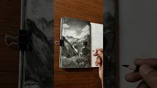 Drawing mountains charcoal drawing art charcoal artshorts drawing sketch scenery drawing [upl. by Assile]