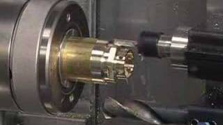 GTV42 CNC GangTool Lathe  Live tool drilling and Caxis milling a hex [upl. by Yrotciv]