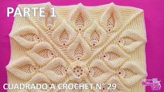 PARTE 1 Como tejer el Cuadro o cuadrado N° 29 a crochet en punto de hojas relieves para cojines [upl. by Leonteen]