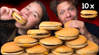 ASMR RACE 10 x McDonalds CHEESEBURGERS EATING SOUNDS MUKBANG 먹방  Tati ASMR [upl. by Ayoted]