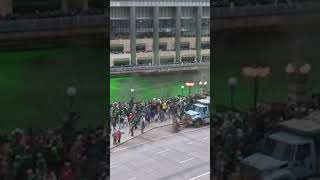 Timelapse Chicago River goes green for St Patricks Day [upl. by Ilajna901]