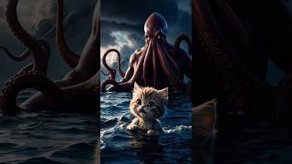 Dad Cat save his son from octopus 🙀 catsoftiktok cat cute aiart ai poorcat catlover fyp [upl. by Anderea]