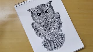 How to draw Mandala art of Owl  Flying Bird  Zentangle art  Doodle art  Easy drawing [upl. by Atinwahs647]