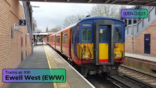 Trains at 91 Ewell West  Tuesday 11th April 2023 [upl. by Ellirpa]