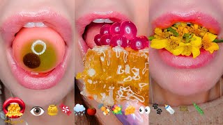 Satisfying ASMR EATING EMOJI FOOD CHALLENGE EASY CHEESE JOLLY RANCHER TANGHULU HONEYCOMB Mukbang 먹방 [upl. by Amluz]