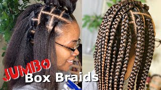 HIGHLY REQUESTED JUMBO BOX BRAIDS TUTORIAL  RUBBERBAND METHOD [upl. by Berty]