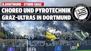 Pyro amp Choreo der SturmFans in Dortmund  Borussia Dortmund  Sturm Graz [upl. by Jansen]