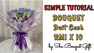 Tutorial Bouquet Duit 10 keping mix chocolate ll DIY Buket yang ll bouquet dengan 3 helai wrapping [upl. by Perla499]