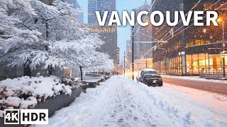 Downtown Vancouver Morning Walk in Snowstorm ❄️【4K HDR】BC Canada 2024 Sounds Of Snowfall [upl. by Sheffy]