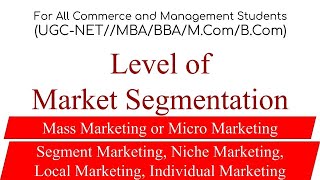 Level of market Segmentation Niche Marketing local micro Marketing Management ugc net mba bba [upl. by Alderman360]