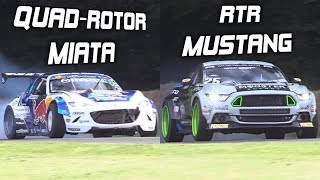 Mad Mikes QuadRotor Miata vs Vaughn Gittin Jrs RTR Mustang  INSANE Drift Builds [upl. by Irrabaj156]