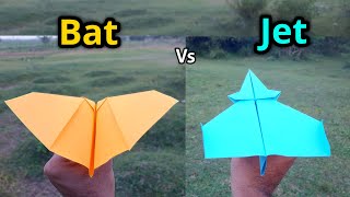 Bat vs Jet Paper Airplanes Flying Comparison and Making [upl. by Nol365]