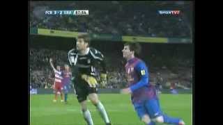 Lionel Messi  O primeiro gol de Messi no BarcelonaGlobo Esporte [upl. by Adnawahs573]